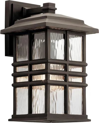 Vista 9 de Kichler Beacon 49829BKT - Lámpara de pared cuadrada de 12 pulgadas para exteriores con cristal martillado transparente en negro texturizado