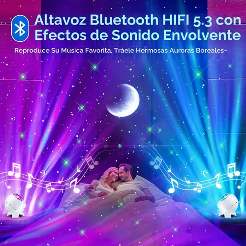 Vista 4 de Proyector de Galaxia Proyector de Auroras Boreales, 180 Iluminación 5 Lunas Proyector de Estrellas Luz de Galaxia, 15 Ruido Blanco y Bluetooth