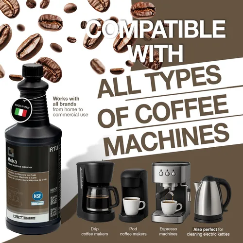 Vista 4 de ERRECOM Moka, Descalcificador de máquina de café, A3 registrado NSF, compatible con todas las máquinas de café y hervidores, botella de cuarto