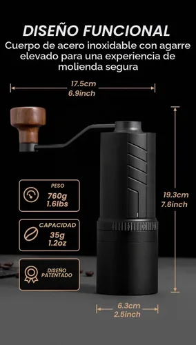 Vista 5 de Vevok Chef Molinillo de café manual O20 – 20 niveles de ajuste externo, capacidad de 1.23 oz con estuche de viaje y equipo de limpieza, molinillo