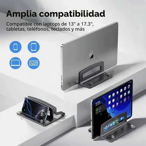 Vista 3 de TECKNET Soporte vertical para laptop, soporte ajustable de aluminio para laptop (hasta 17.3 pulgadas), soporte vertical que ahorra espacio