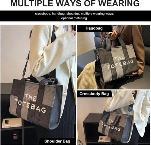 Vista 2 de The Tote Bags para mujer Bolsos de mano personalizados de mezclilla con asa superior, bolsa cruzada para viajes y trabajo