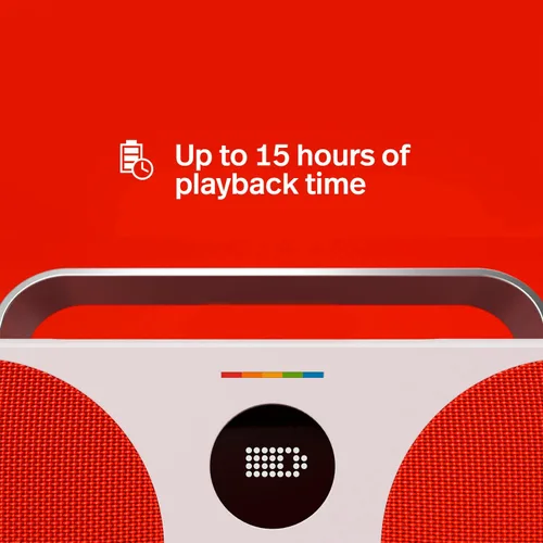 Vista 5 de Polaroid Reproductor de música P3 (rojo) - Altavoz Bluetooth inalámbrico Boombox retro-Futurista recargable con emparejamiento estéreo dual