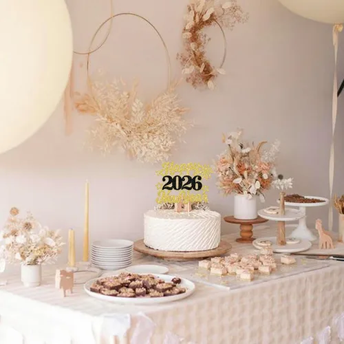 Vista 5 de 1 paquete de decoración para tartas con purpurina de fuegos artificiales para 2026 Año Nuevo 2026, decoración para pasteles de bienvenida 2026