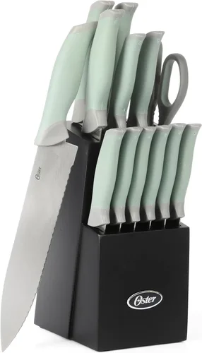 Vista 11 de Oster Lindbergh Juego de cuchillos de cocina con bloque de acero inoxidable de 14 piezas, negro - Cuchillos para cocina