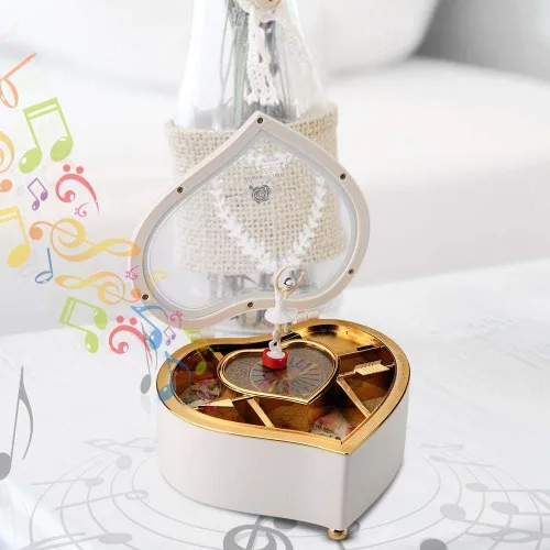 Vista 3 de Caja de música de bailarina, caja de música de bailarina giratoria mecánica, caja de música en forma de corazón para niñas, niños, regalo