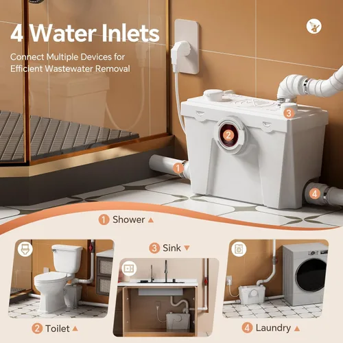 Vista 2 de Inodoro Macerador Upflush con bomba, sistema macerador completo todo en 1
