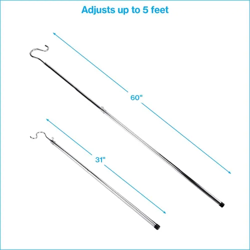 Vista 5 de SSWBasics Gancho cromado para ropa, poste de gancho cromado duradero, gancho ajustable de alto alcance para ropa, poste de gancho de metal