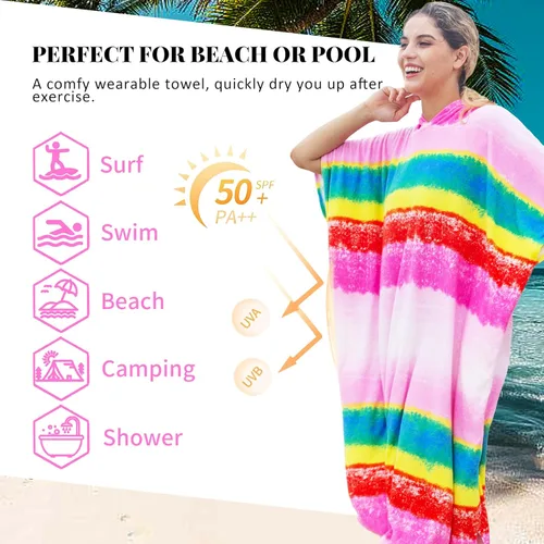 Vista 5 de Catalonia Poncho absorbente de surf para hombres y mujeres, poncho de cambio de toalla de secado rápido, poncho de toalla con capucha para adultos