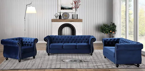 Vista 12 de Container Furniture Direct Feinstein - Sofá de terciopelo moderno Chesterfield para sala de estar con cabezas de clavos, acolchado de diamante