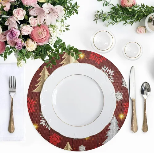Vista 5 de Stylized Christmas Trees Table Place Mats, Non Slip Table Mats Round Washable for Kitchen Table one sizex6