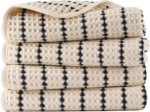 Vista 10 de POLYTE Toalla de mano de microfibra de 430 GSM, sin pelusas, 16 x 30 pulgadas, paquete de 4 (tejido de gofre) Paquete de 4, de gran tamaño, sin
