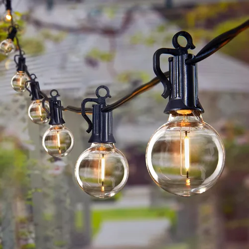 Vista 8 de Brightown Guirnalda de luces para exteriores de 30 pies – Luces comerciales para patio con 30 bombillas LED G40 inastillables, luz colgante
