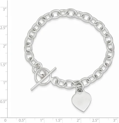 Vista 3 de Jewels By Lux Pulsera de plata de ley 925 personalizada con dije de corazón colgante para hombres o mujeres, longitud 7.25 pulgadas ancho 0.551 in
