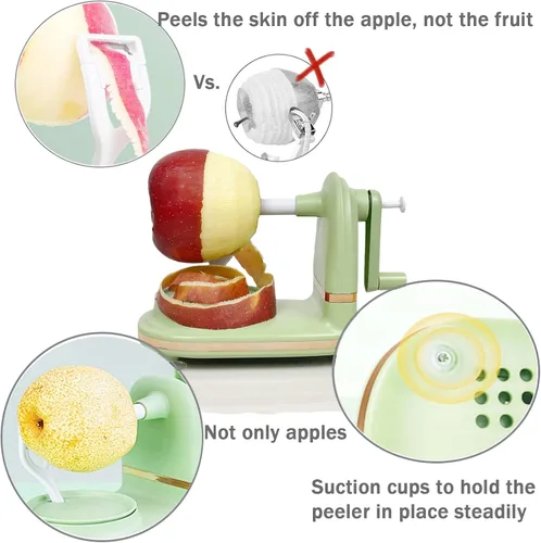Vista 3 de Pelador de manzanas, pelador de pera con descorazonador y rebanador de manzana de 8 cuñas, 2 cuchillas de acero inoxidable, cepillo de limpieza