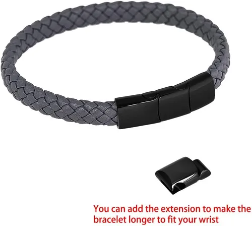 Vista 5 de Geoffrey Beene Pulsera trenzada de cuero genuino para hombre con cierre de acero inoxidable