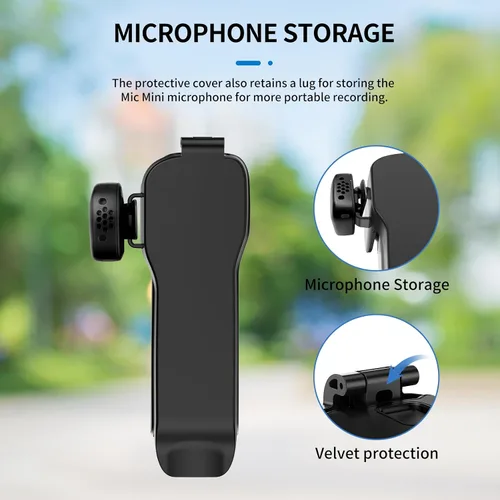 Vista 3 de Funda protectora para DJI Osmo Pocket 3/Xtra Muse, carcasa de ABS duro forro suave, 2 ranuras de filtro+2 ranuras para tarjeta TF+clip de micrófono