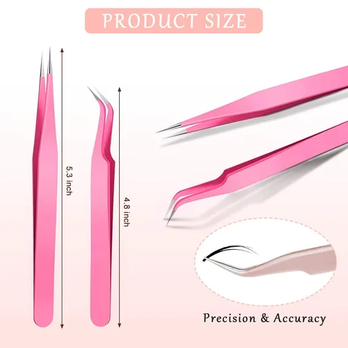 Vista 3 de Mudder 6 pinzas de pestañas de alta precisión para extensiones de pestañas, punta recta y curva, acero inoxidable para volumen de pestañas, Colorido