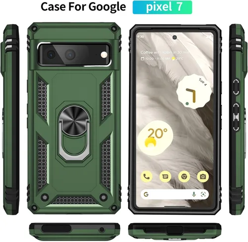 Vista 4 de Yiakeng Funda para Google Pixel 7: con protector de pantalla, fundas protectoras de grado militar con soporte de anillo de dedo para Pixel 7