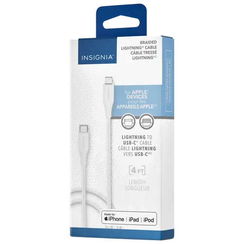Vista 4 de INSIGNIA Cable USB a Lightning de carga/sincronización para iPhone, iPad, iPod (1 pie, gris luna)