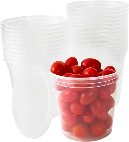 Vista 10 de Recipientes de plástico de 8 onzas sin BPA de grado deli-Grade con tapas, 48 unidades a prueba de fugas, para microondas, para pedidos para llevar