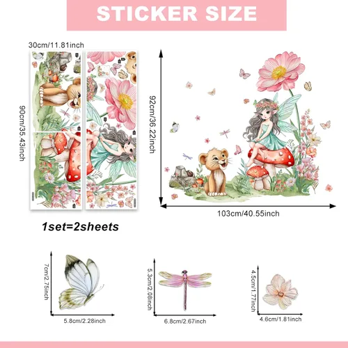 Vista 7 de 2 hojas de calcomanías de pared de hadas para dormitorio de niñas, murales de pared de flores, vinilo para despegar y pegar, calcomanías de pared