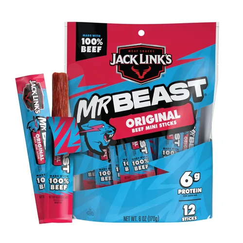 Vista 9 de Jack Link's Palitos de ternera, Original – Bocadillo de proteínas, palito de carne con 0.23 oz de proteína, hecho con 100% carne de res, palitos