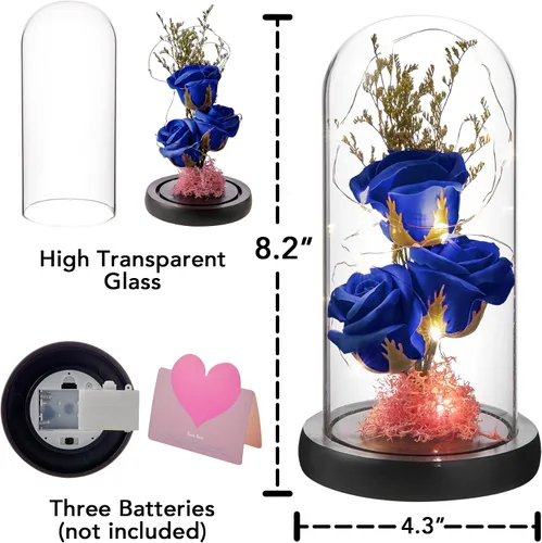 Vista 6 de Regalo de Flor Preservada, Rosa Iluminada en Cúpula de Cristal, Regalos de Flores de Rosa Eterna para Siempre para Ella, Abuela, Día de la Madre