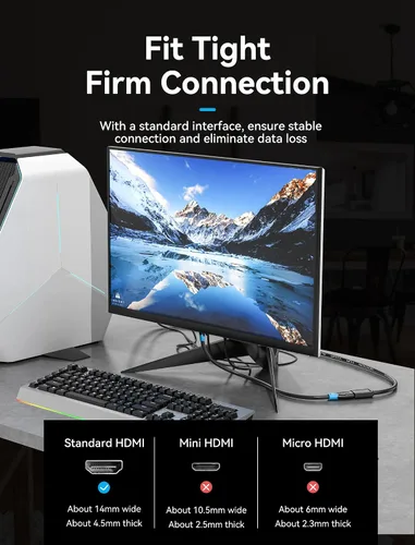Vista 6 de VENTION Cable de extensión HDMI 4K, extensor HDMI de 1.6 pies macho a hembra, cable adaptador de alta velocidad compatible con Roku TV Stick PS5 PS4
