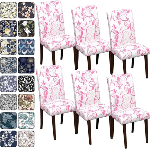Vista 104 de Fundas para sillas de comedor CoSofSLIP, juego de 2, fundas estampadas elásticas antideslizantes, fundas extraíbles y lavables para sillas