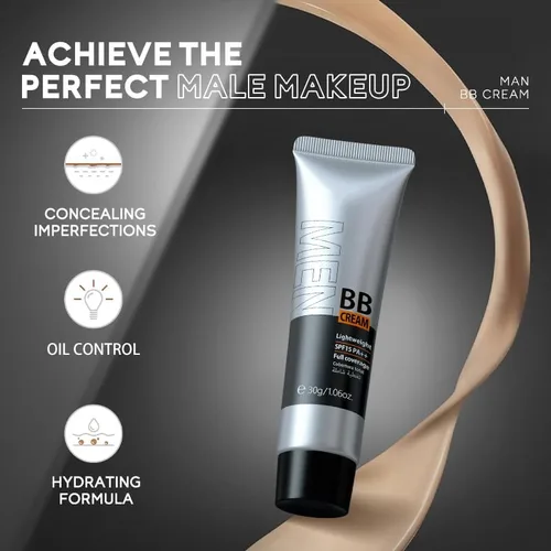 Vista 3 de AKARY Crema BB Hidratante para Hombres SPF 15 PA++, Base y Corrector de Cobertura Completa, Crema Hidratante Facial para Hombre Unifica el Tono