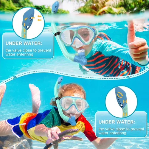 Vista 4 de Gintenco Equipo de esnórquel para niños, juego de esnórquel para niños de 6 a 14 años, gafas de natación de vidrio templado antivaho antifugas