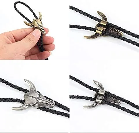 Vista 5 de AZORA Western Cowboy Bolo Tie Men Leather Necktie Rope Cord Bull Skull Bola Tie for Women