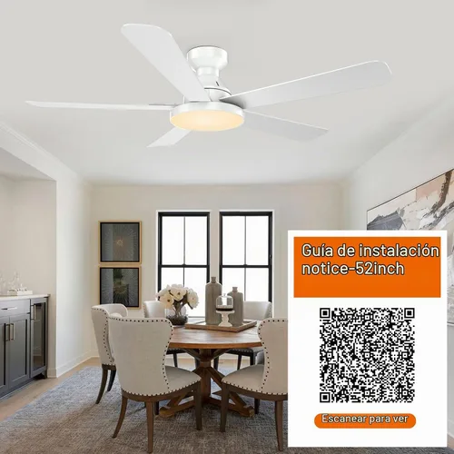 Vista 2 de Ventiladores de techo con luces, ventilador de techo de montaje empotrado de 52 pulgadas con luz, control remoto/aplicación, ventilador de techo