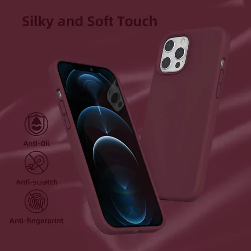 Vista 5 de Funda de silicona líquida compatible con iPhone 12 Pro Max 6.7 pulgadas, funda de gel de protección completa con forro de microfibra, funda