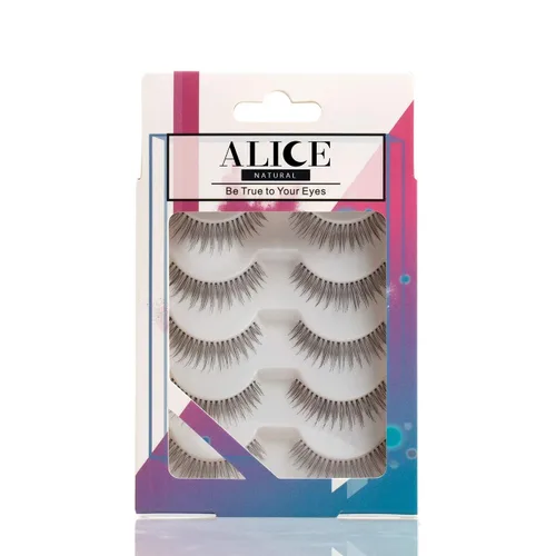 Vista 3 de ALICE Pestañas postizas naturales anudadas a mano, 5 pares, paquete múltiple de 110