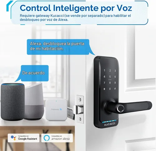 Vista 5 de Cerradura inteligente de puerta con manija: KUCACCI - Cerradura de puerta digital sin llave para puerta delantera - Teclado de huellas dactilares