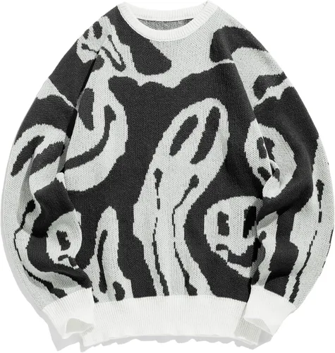 Vista 43 de ZAFUL Y2K - Suéter casual con estampado de llama estética para hombre, suéter de punto holgado, manga larga, cuello redondo