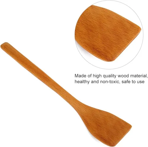 Vista 6 de Espátula de madera antiadherente para cocinar, espátula de madera frita, utensilios de cocina de 9.7 x 1.6 in (color claro)
