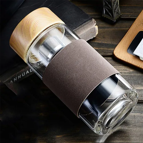 Vista 3 de haotfireBotella de agua de vidrio la mejor reutilizable de beber botellas botella con infusor de té con la mangapara Deportes al aire última