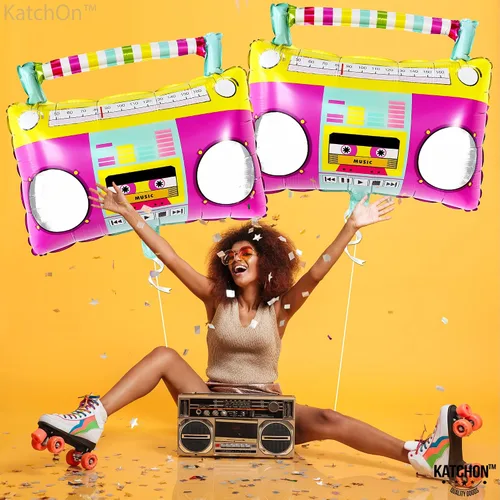 Vista 2 de KatchOn Juego de globos grandes Boombox de 22 pulgadas, decoraciones de fiesta de los años 90 y discoteca, globos de caja boom de los años 80