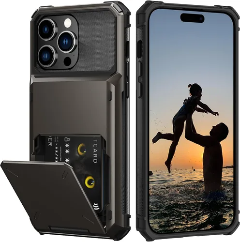 Vista 25 de Nvollnoe Compatible con iPhone 15 Funda con ranura para tarjetas, resistente, protectora de doble capa, a prueba de golpes, ranura oculta