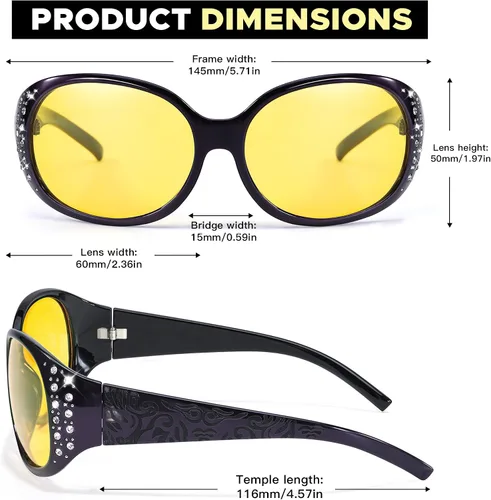 Vista 36 de LVIOE Gafas de conducción de visión nocturna envolventes antirreflejos con lente amarilla polarizada para mujer