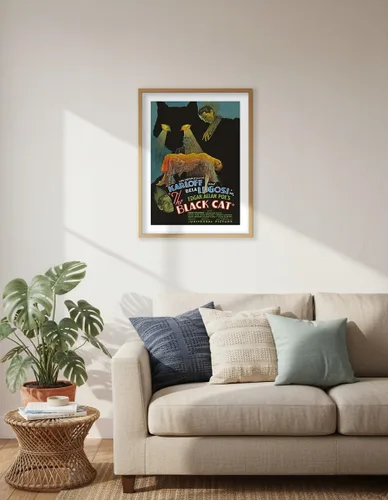 Vista 6 de Edgar Allan Poe's The Black Cat - Protagonizada por Boris Karloff Bela Lugosi - Póster de película vintage c.1934 - Impresión artística maestra