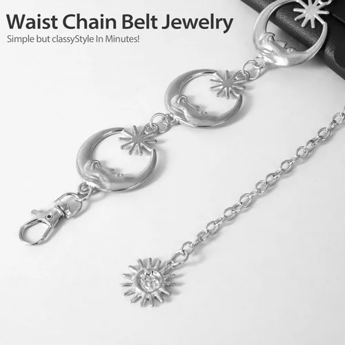 Vista 7 de FIORETTO Cinturón de cadena para mujer, cadena de metal para mujer, cadena multicapa para vestido