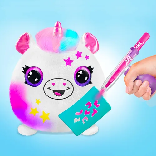 Vista 10 de Canal Toys Personaliza el unicornio de peluche esponjoso mediano con aerógrafo. Decora, lava, repite. Personaliza tu propia felpa de arte en aerosol