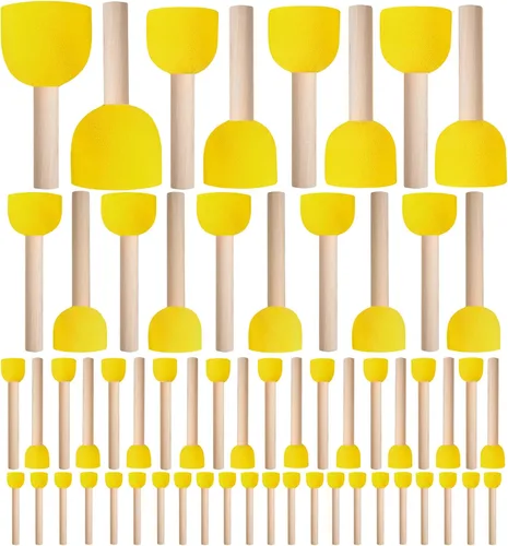 Vista 12 de 30 piezas de pintura de esponja de forma, pinceles de esponja para pintura acrílica, esponjas de manualidades con mango de madera para bricolaje