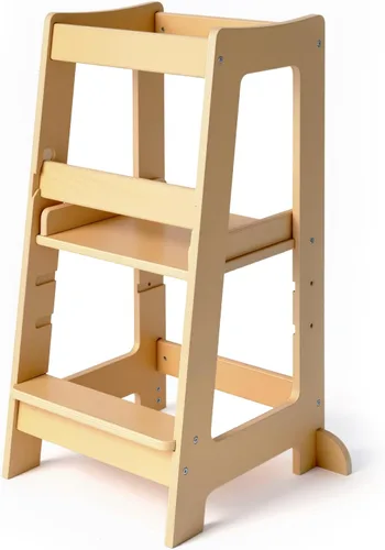 Vista 11 de Taburete de madera ajustable de 3 niveles para niños pequeños, color gris