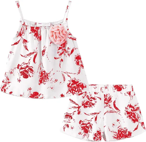 Vista 75 de LittleSpring Conjunto de verano para niñas con camiseta sin mangas y pantalones cortos florales