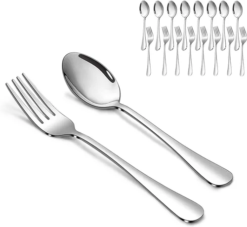 Vista 12 de Juego de tenedores y cucharas, 6 piezas de tenedores para ensalada de 6.7" y 6 piezas de cucharas para sopa de 6.7", juego de cubiertos de acero